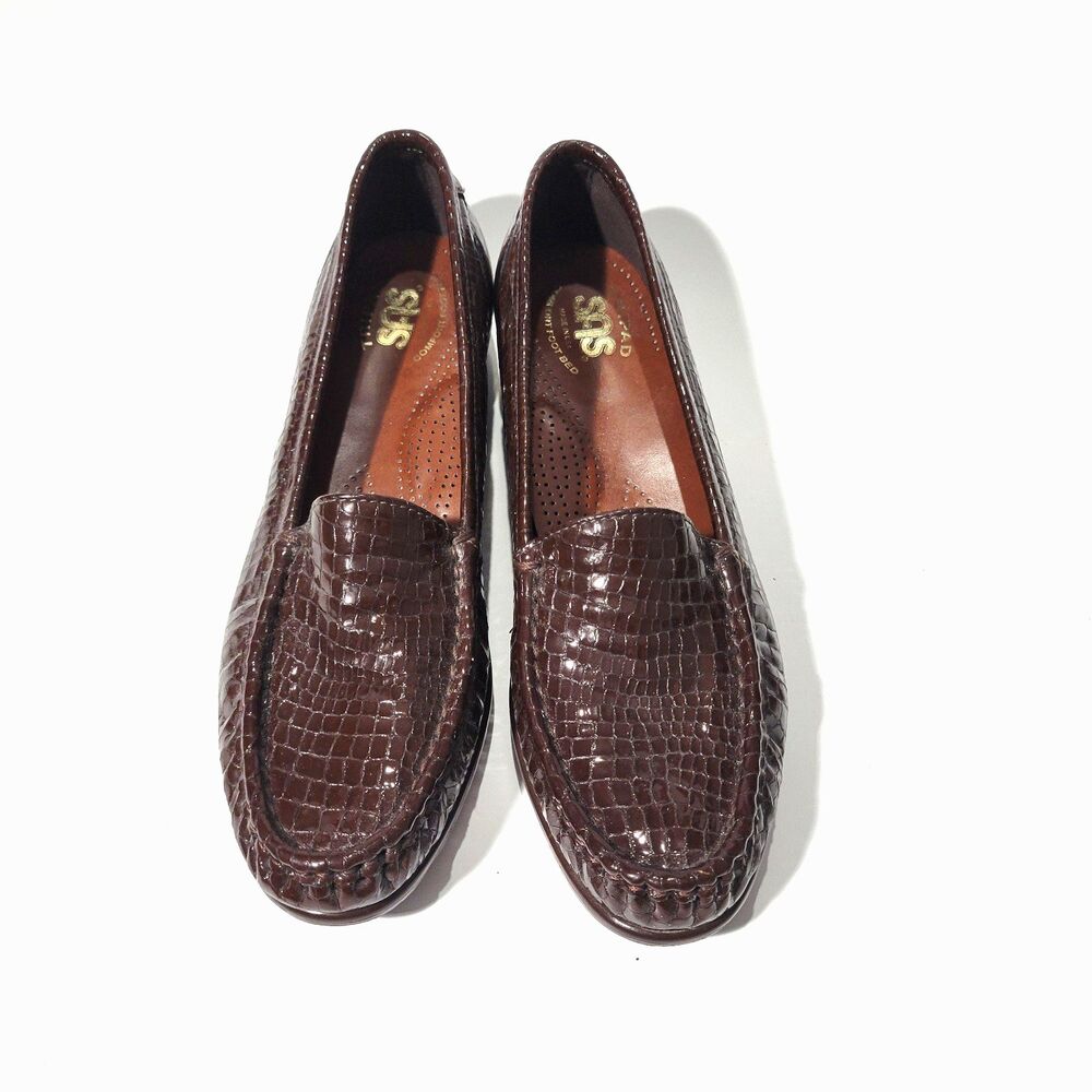 Sas Womens Slip On Embossed Loafers Brown 8.5 Small - Picture 2 of 11